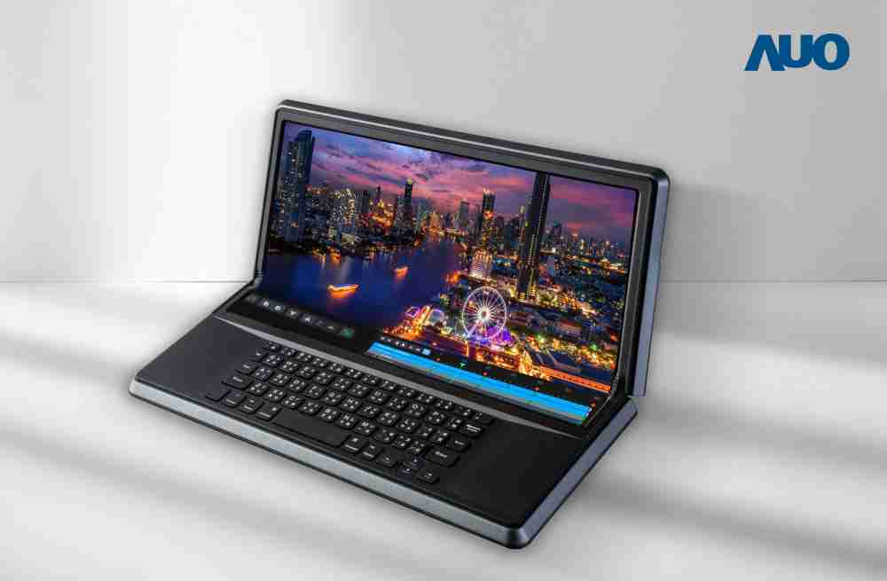 财神娱乐14.6吋Micro LED折迭显示屏幕，，，，搭配半径4mm的弯折绞炼，，，以及高画素、、、高亮度、、高对比度的显示技术特点，，，，即便在大视角下仍保有绝佳色相与亮度